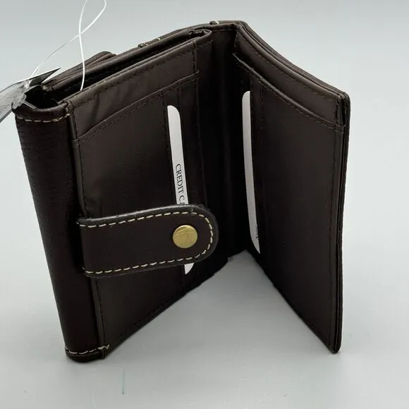 Treviso Brown Double Snap Closure Womens Wallet Credit Card Zipper Coin Bifold Size 0 - Image 2