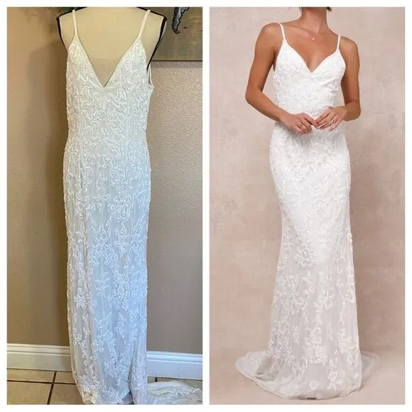 NWOT Lulus Everlasting Passion White Sequin Beaded Backless Maxi Dress - Image 2