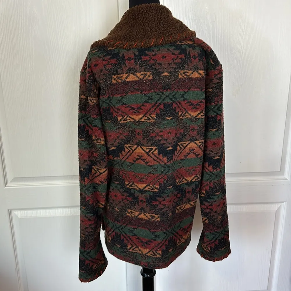 VTG BROWN SADDLE BLANKET BUTTON UP FLEECE JACKET - Image 4