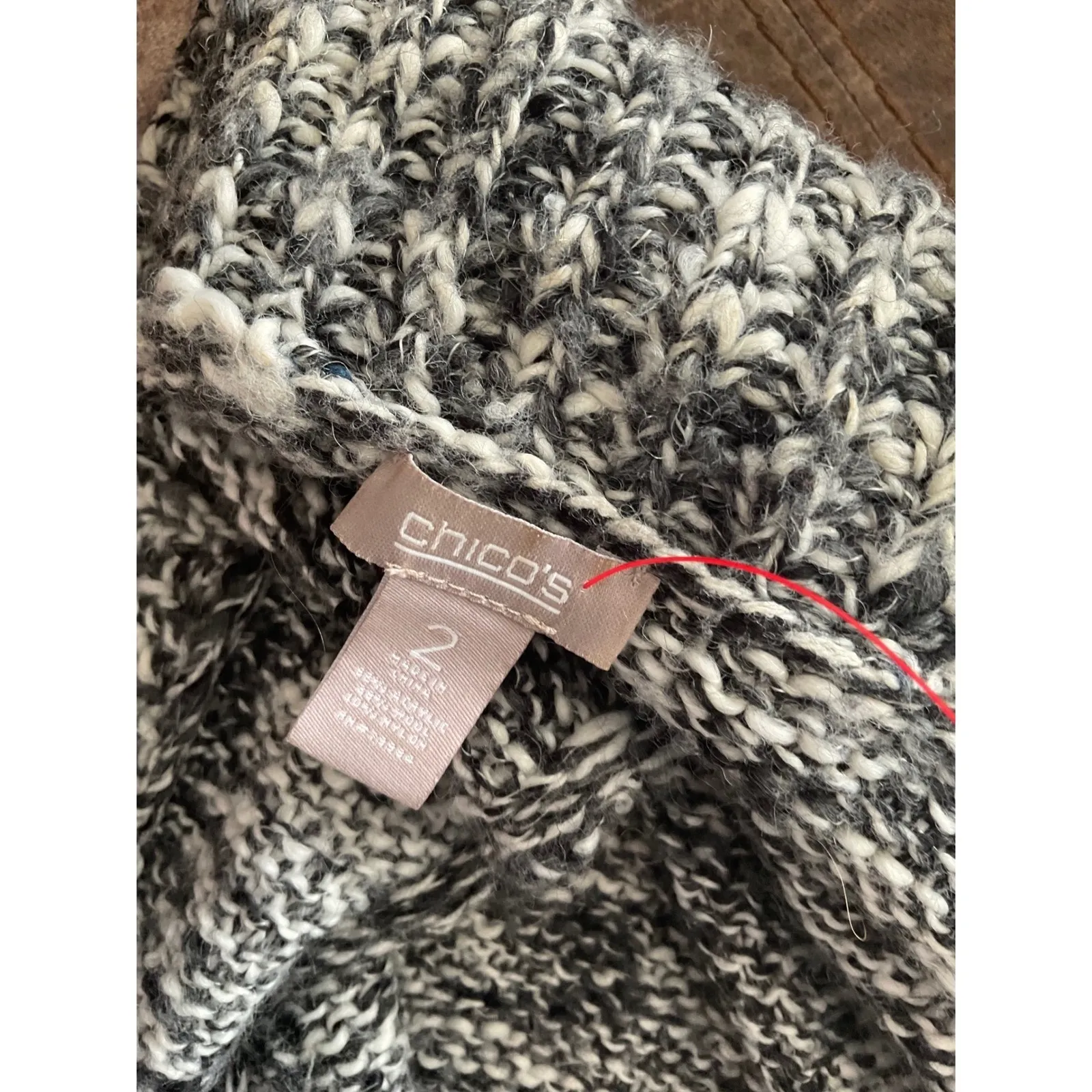 Chicos‎ Sweater Vest Women Size 2 Black White Marled Knit Long Open Front - Image 3