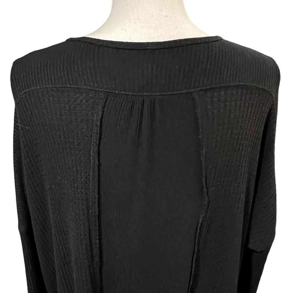 Free People Black Leo Henley Thermal Top Sz S Slouchy Layers Bohemian Lagenlook - Image 8