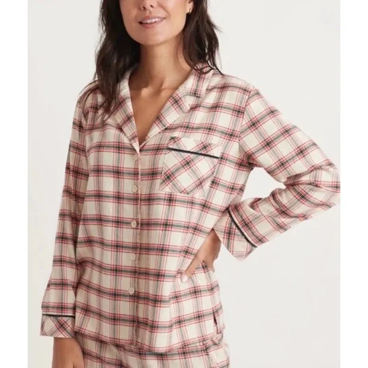 Marine Layer Pajama Size Medium Flannel Classic PJ Top in Red Cream Plaid #N4-5 - Image 10