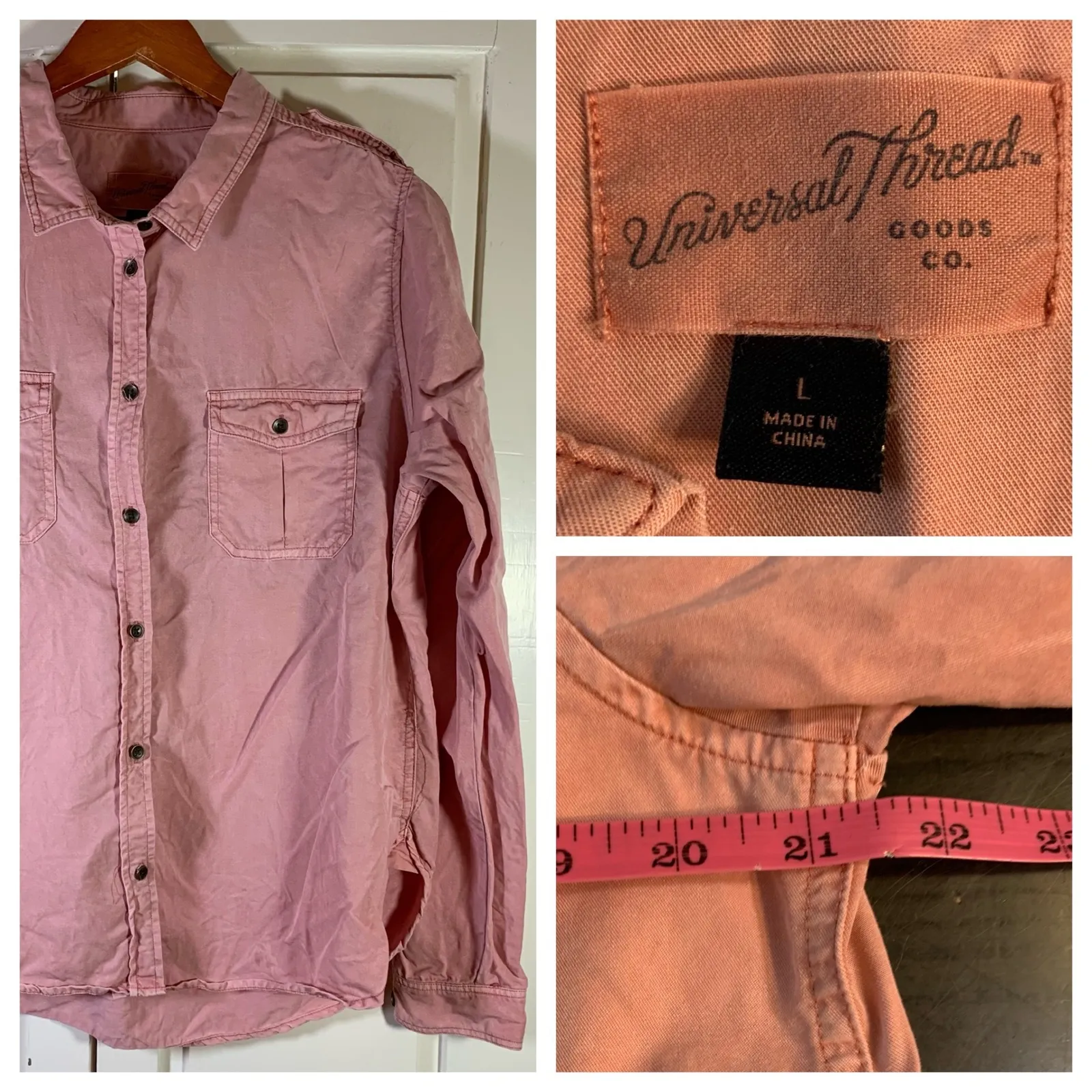 Universal Thread Pink Lyocell Button Up Shirt Womens Size L Utility Pockets Size L - Image 12