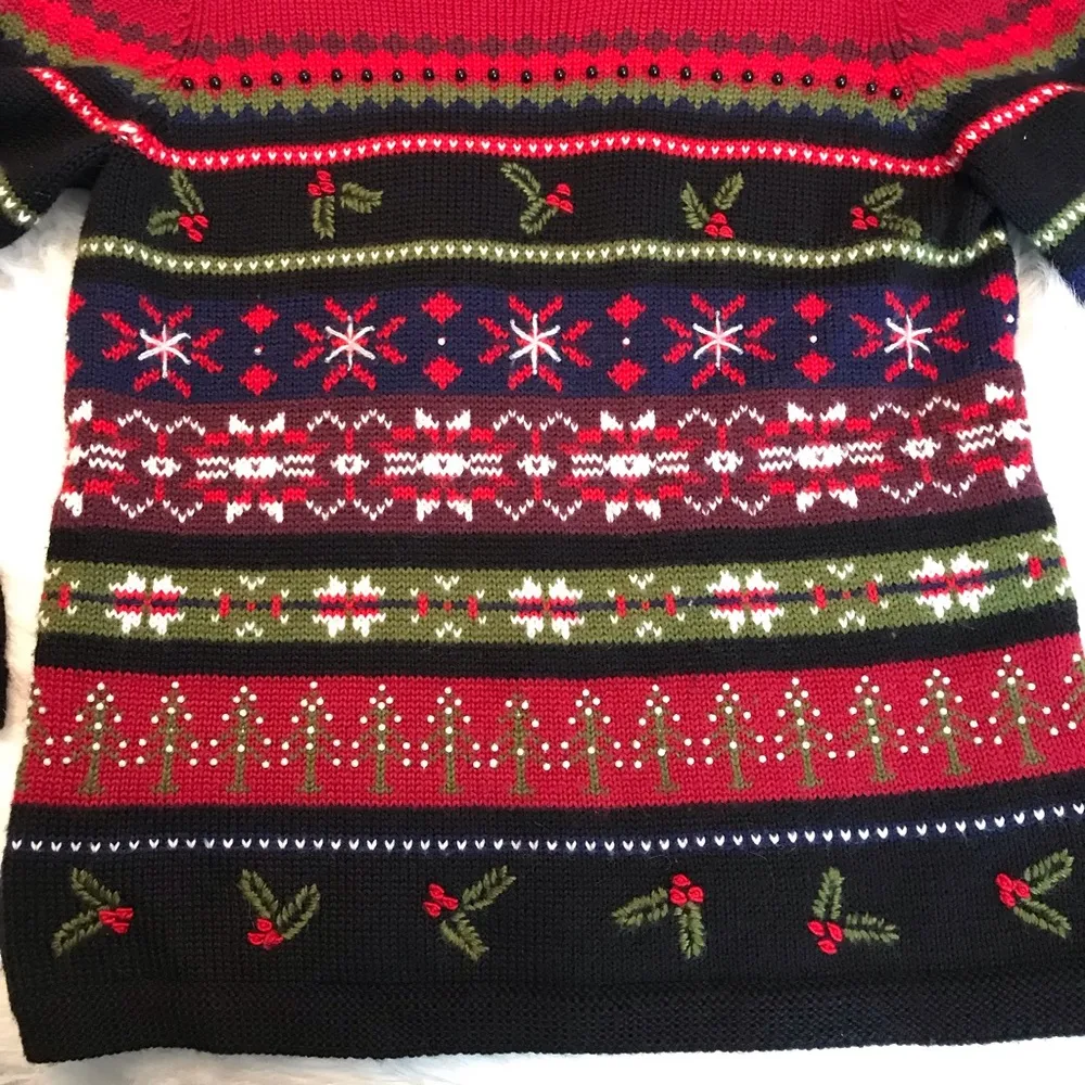 VTG Petite Sophisticate Wool blend fair isle holiday Christmas sweater Medium - Image 10
