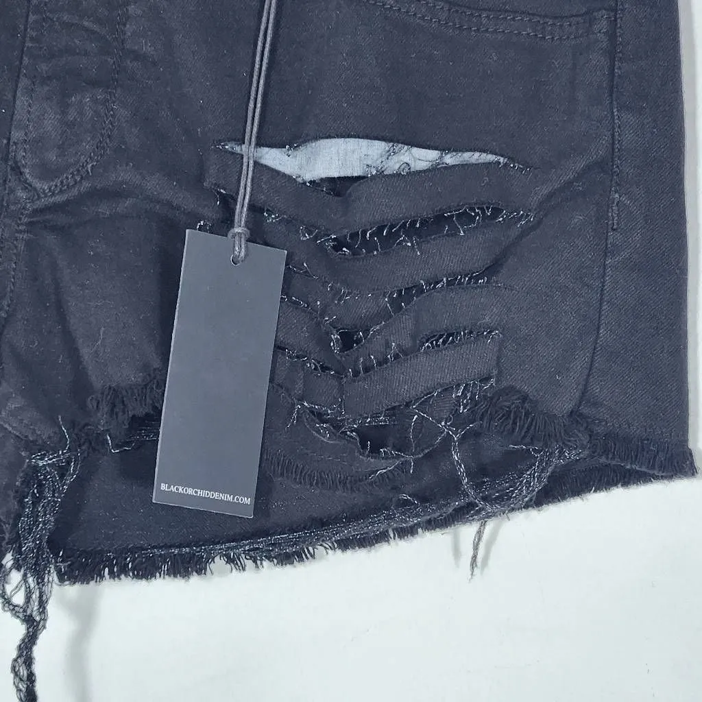 Black Orchid Black Distressed Jean Shorts NWT Size 29 Cut-Off Black Denim Shorts - Image 3