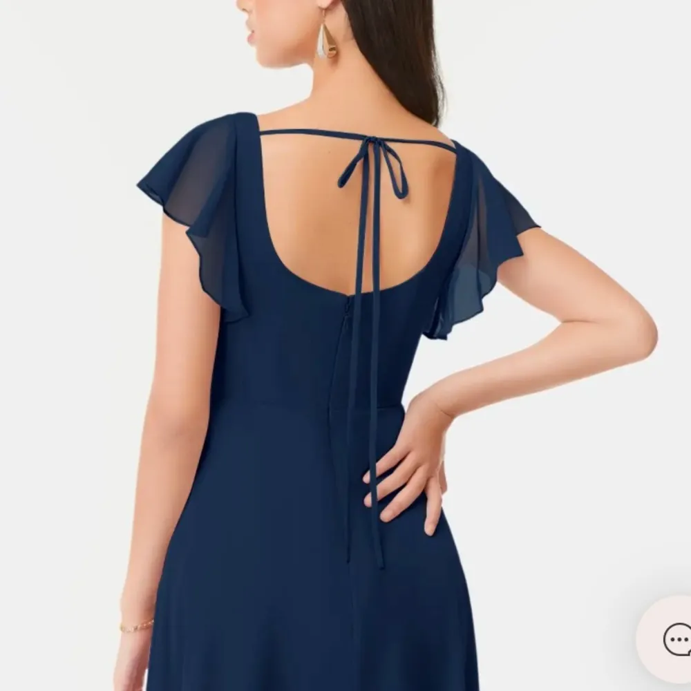 Azazie Bondi Dark Navy A-line Ruffled Chiffon Dress Size A4 US 4 - Image 2