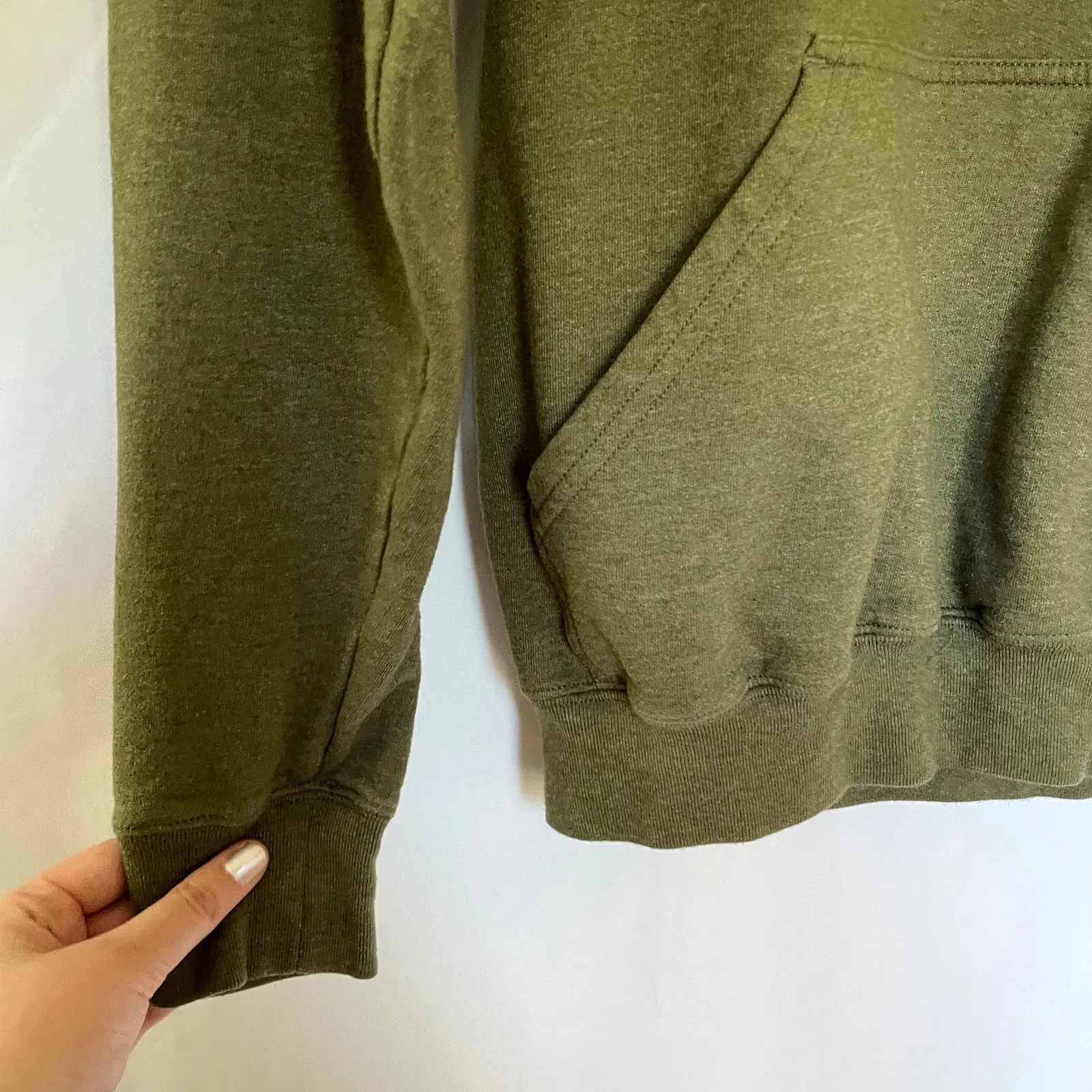 Go Ex Mukappa army green fleece lined sweater hoodie pullover kangaroo women's S - Image 3