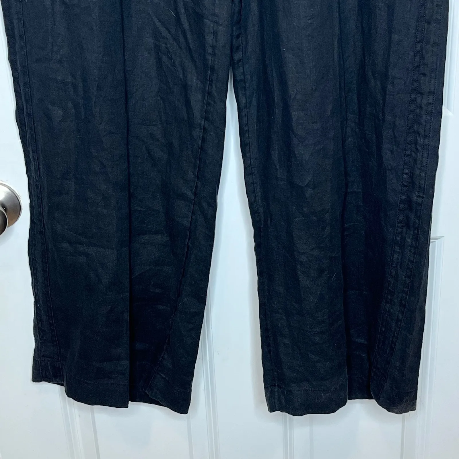 Athleta Cabo Linen Wide Leg Pants Black Drawstring Zip Pockets Plus Size 16 TALL - Image 4
