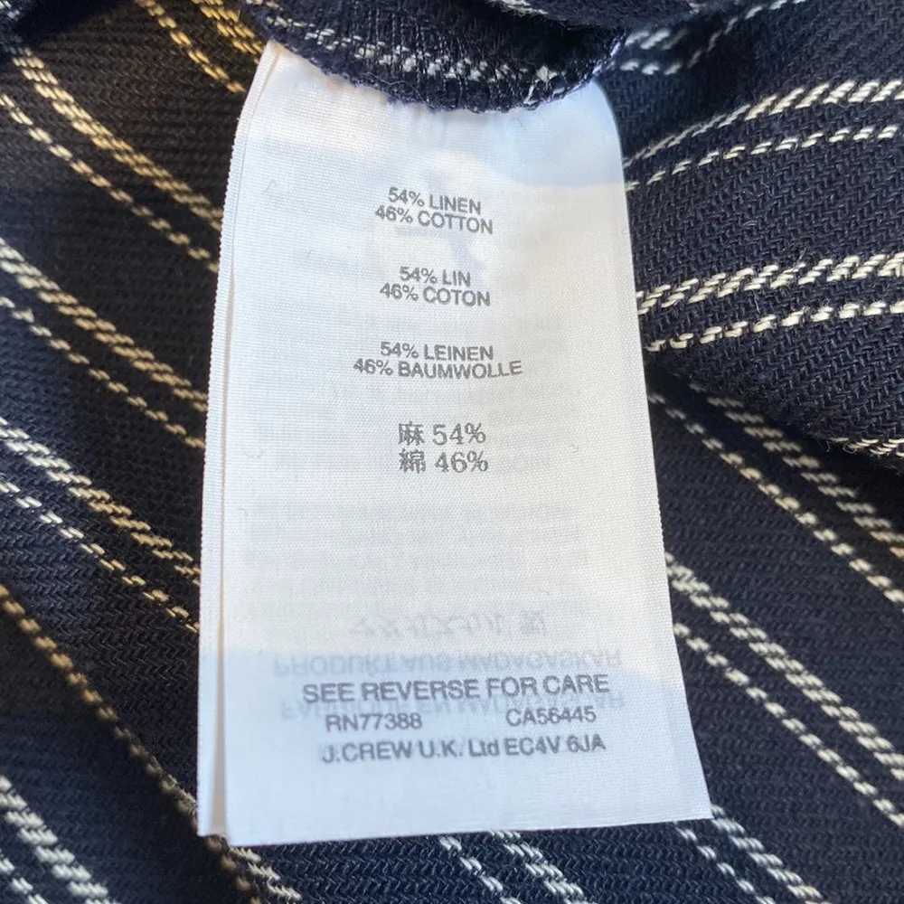 J. Crew Point Sur Freddie navy blue pinstriped back bow linen blend top sz 0 NWT - Image 7