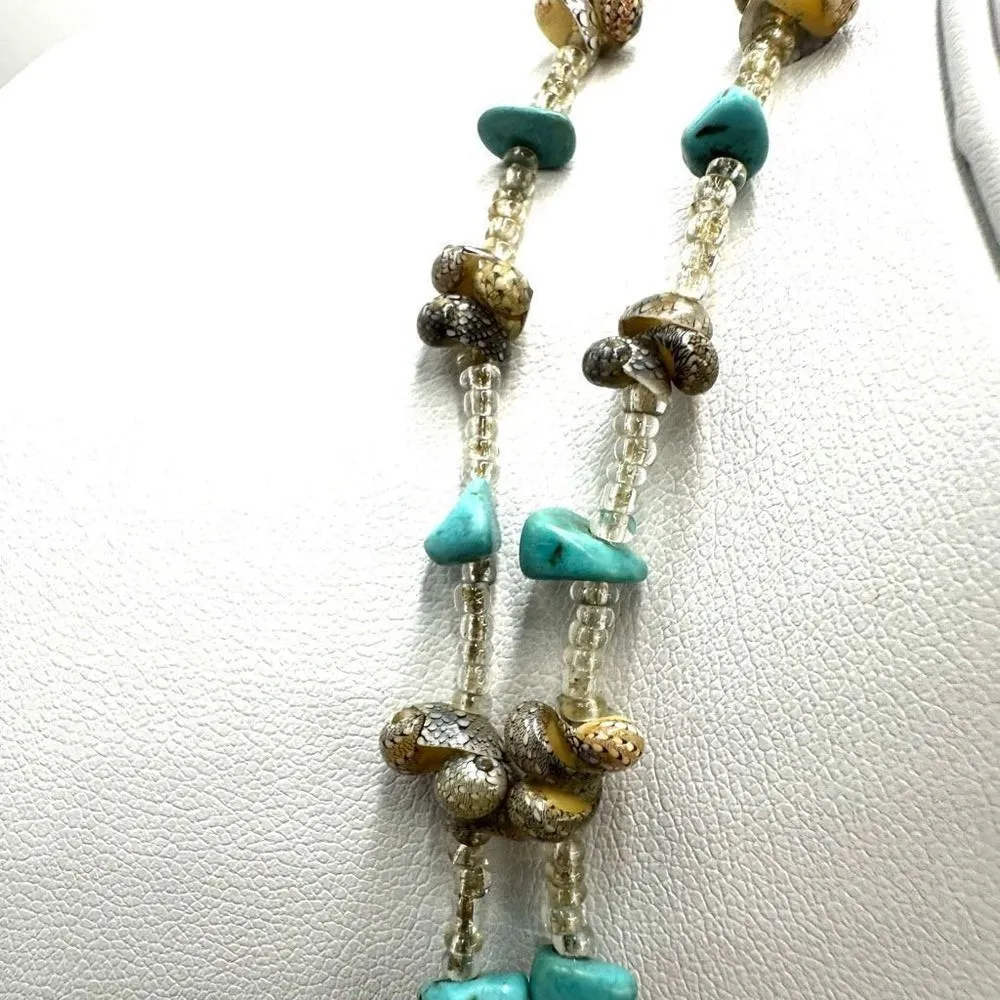 Turquoise and shell wood turtle long pendant necklace - Image 3