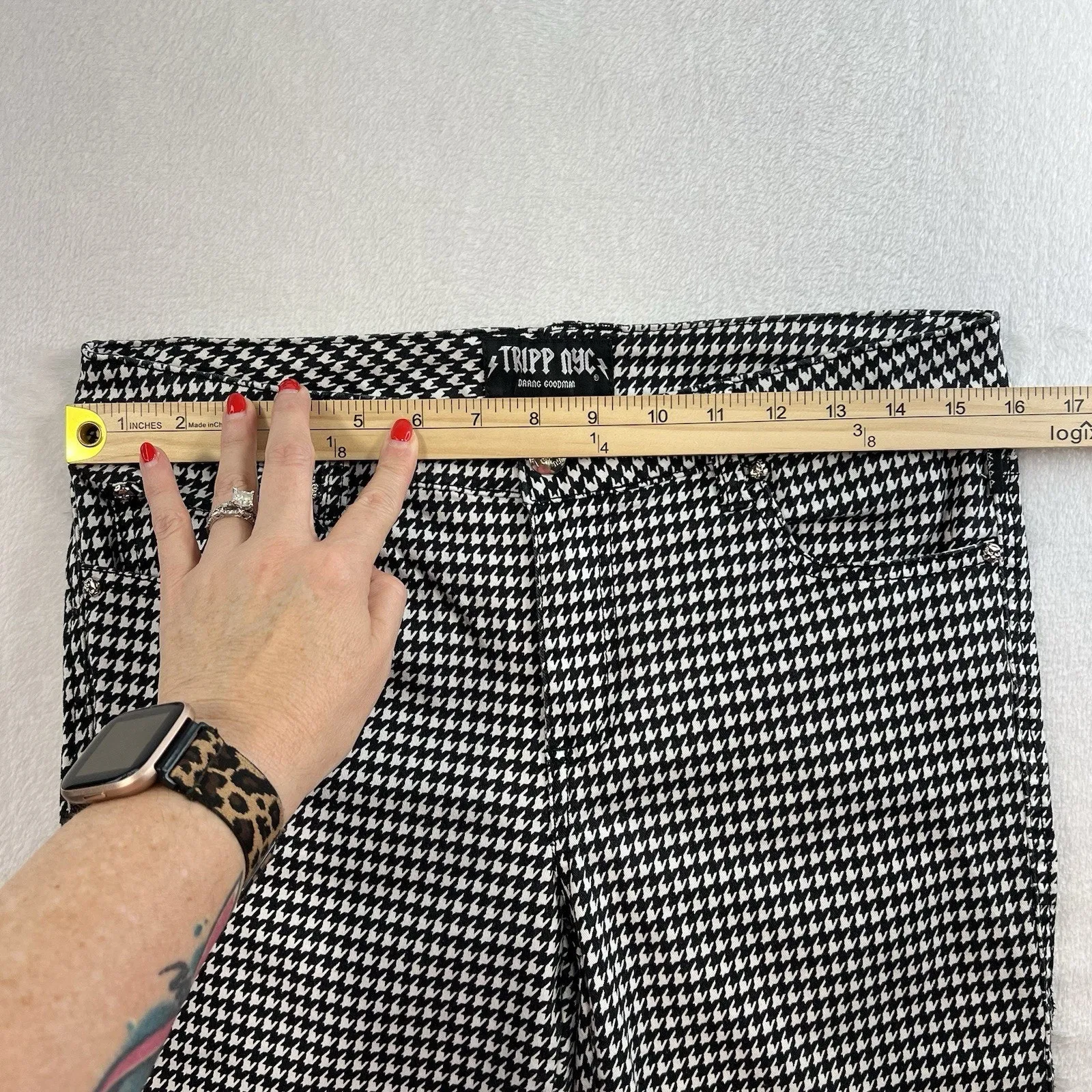 Tripp NYC Jrs 7 Jeans Houndstooth Low Rise Grunge Goth Emo Whimsigoth Stretch - Image 14