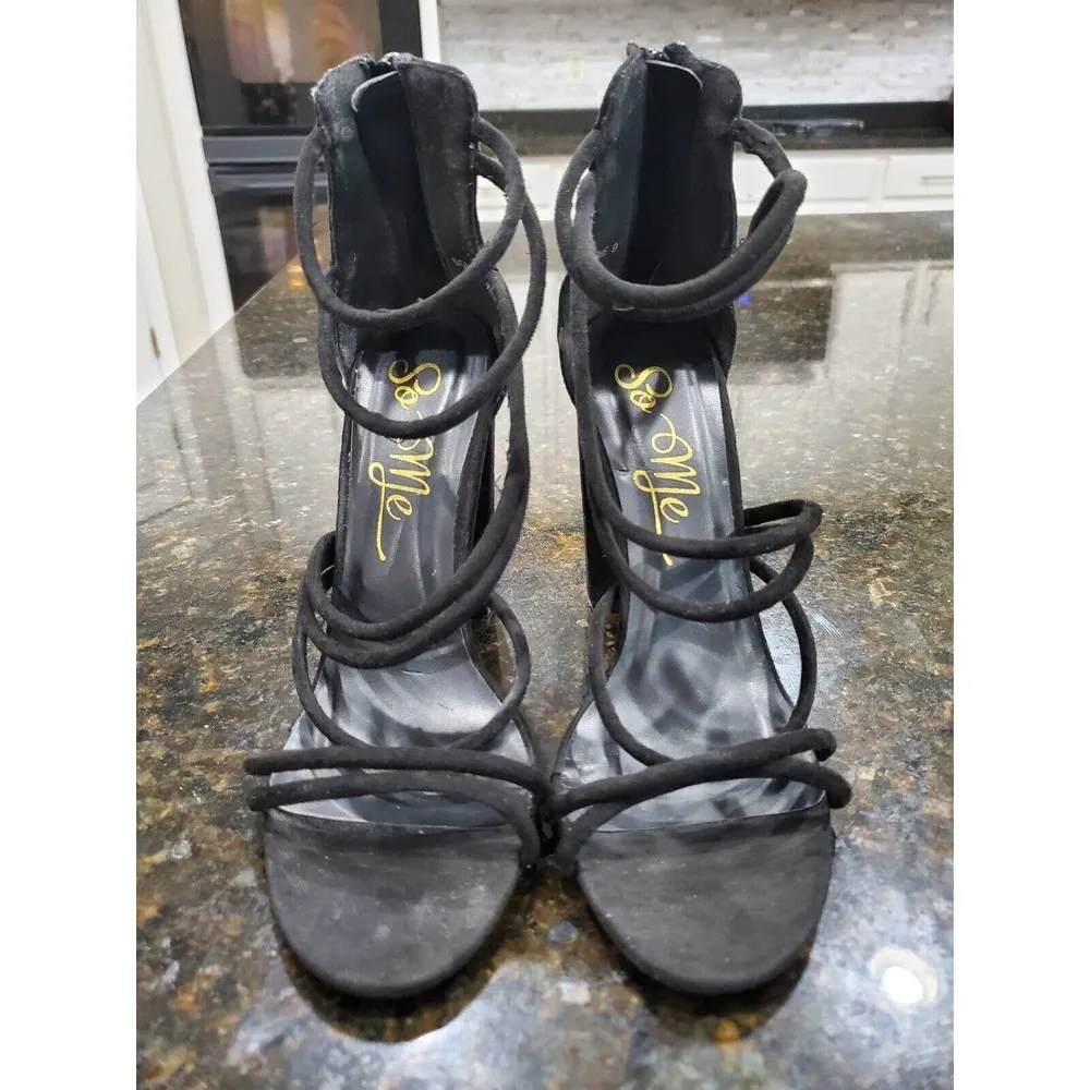 So Me Black Women's Suede Leather Strappy Block Heeled Casual Sandal Size US 9 - Image 11