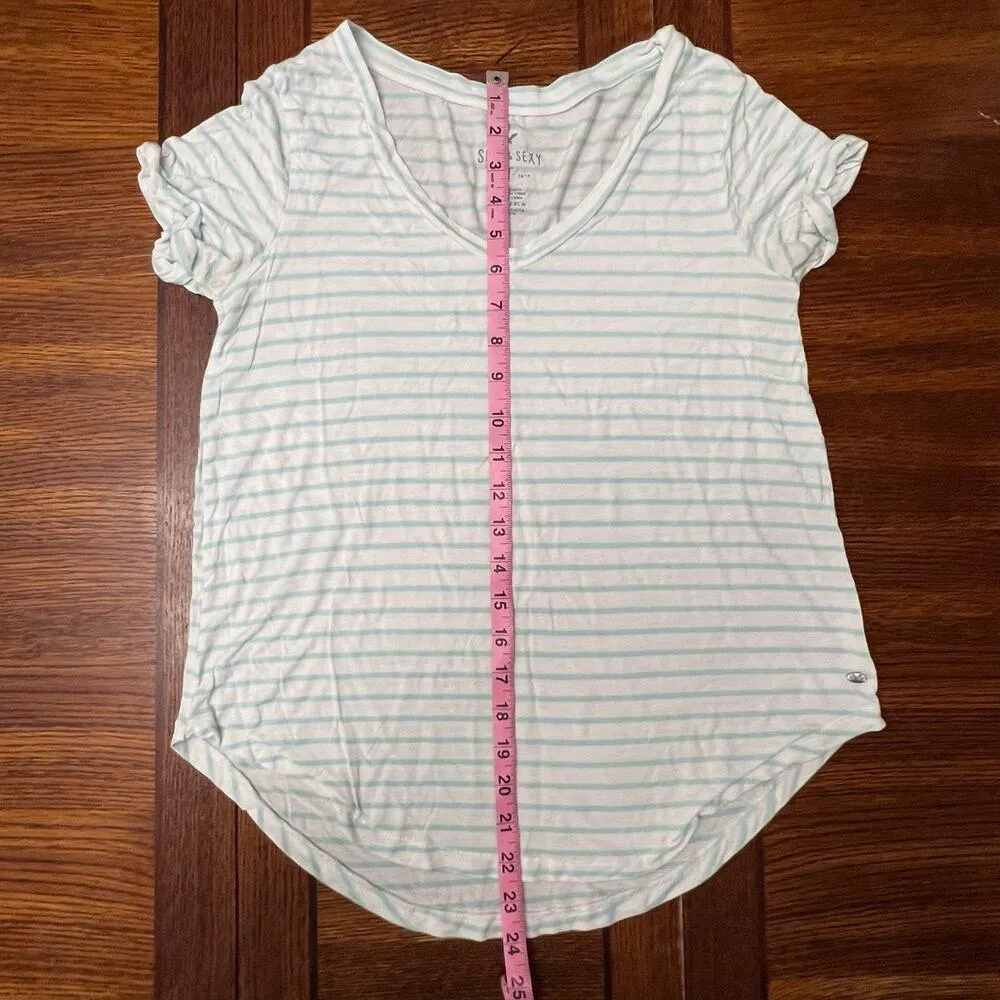 American Eagle Outfitters AEO Soft & Sexy T Stripe Size XS Lime Green White - Image 4
