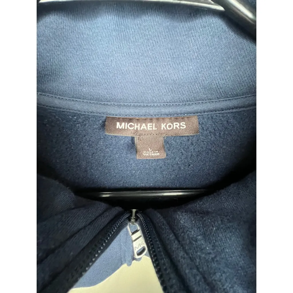 Michael Kors Navy And Tan Color Block Quarter Zip Pullover Sweatshirt - Image 4