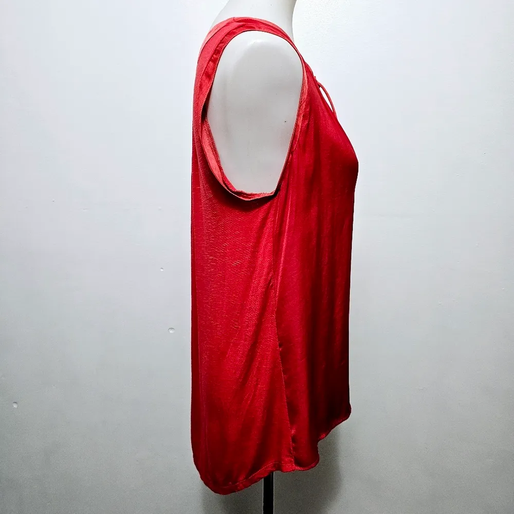 Sweet Gray Red Satin Mixed Media High Low Hem Sleeveless Blouse Size Large - Image 4