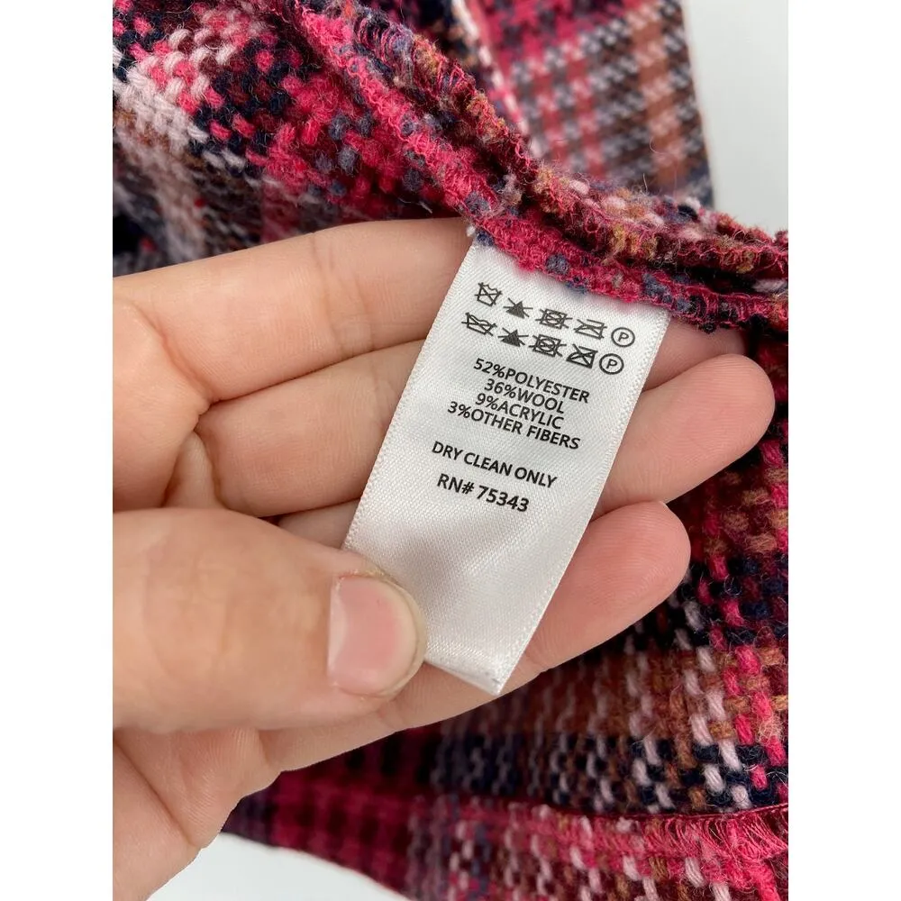 Rachel Zoe Pink Blue Plaid Woven Tweed Wool Blend Jacket Size Small - Image 5