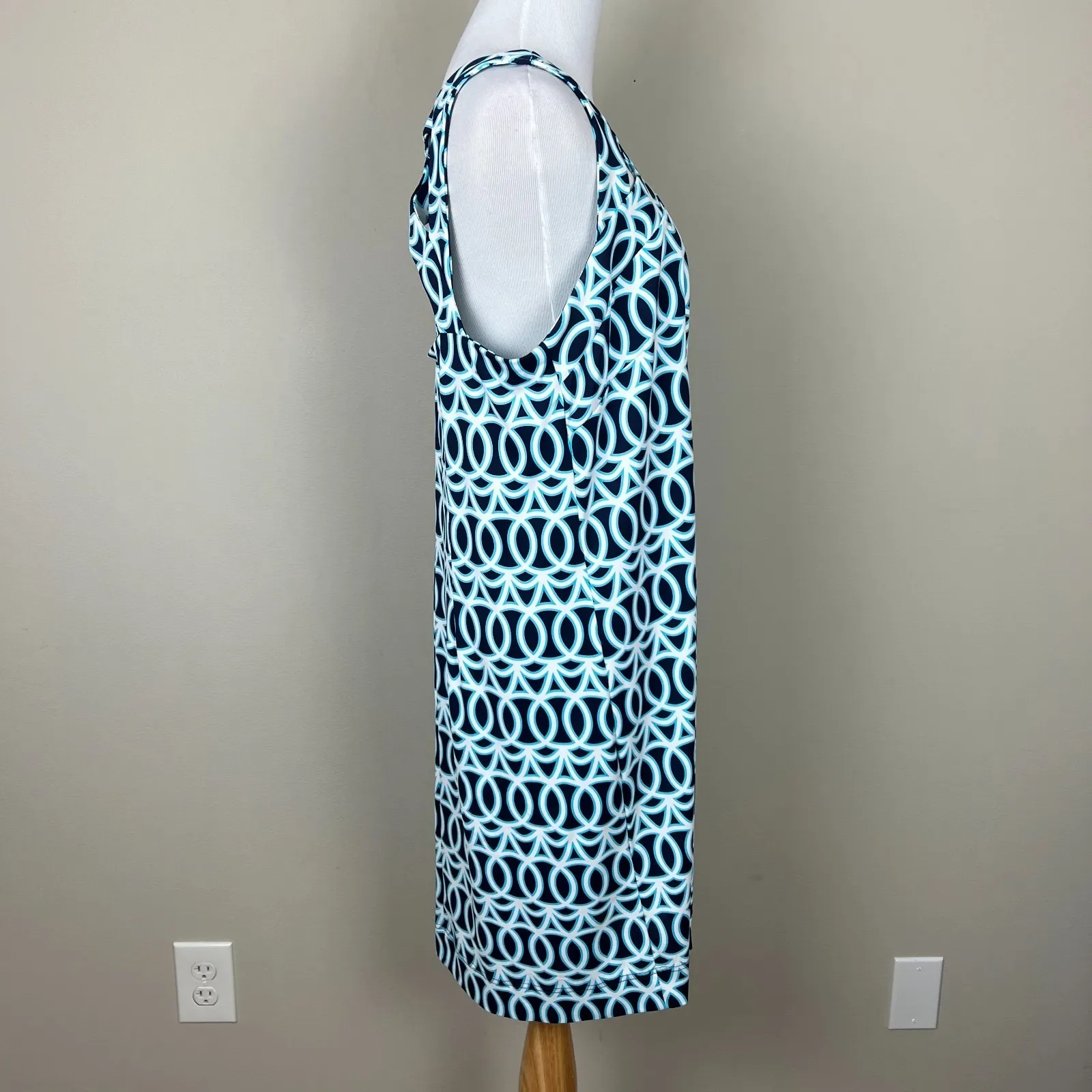 LULU B Dress Womens XL Blue Geometric‎ Sleeveless UPF 50 Strappy Travel Resort - Image 5