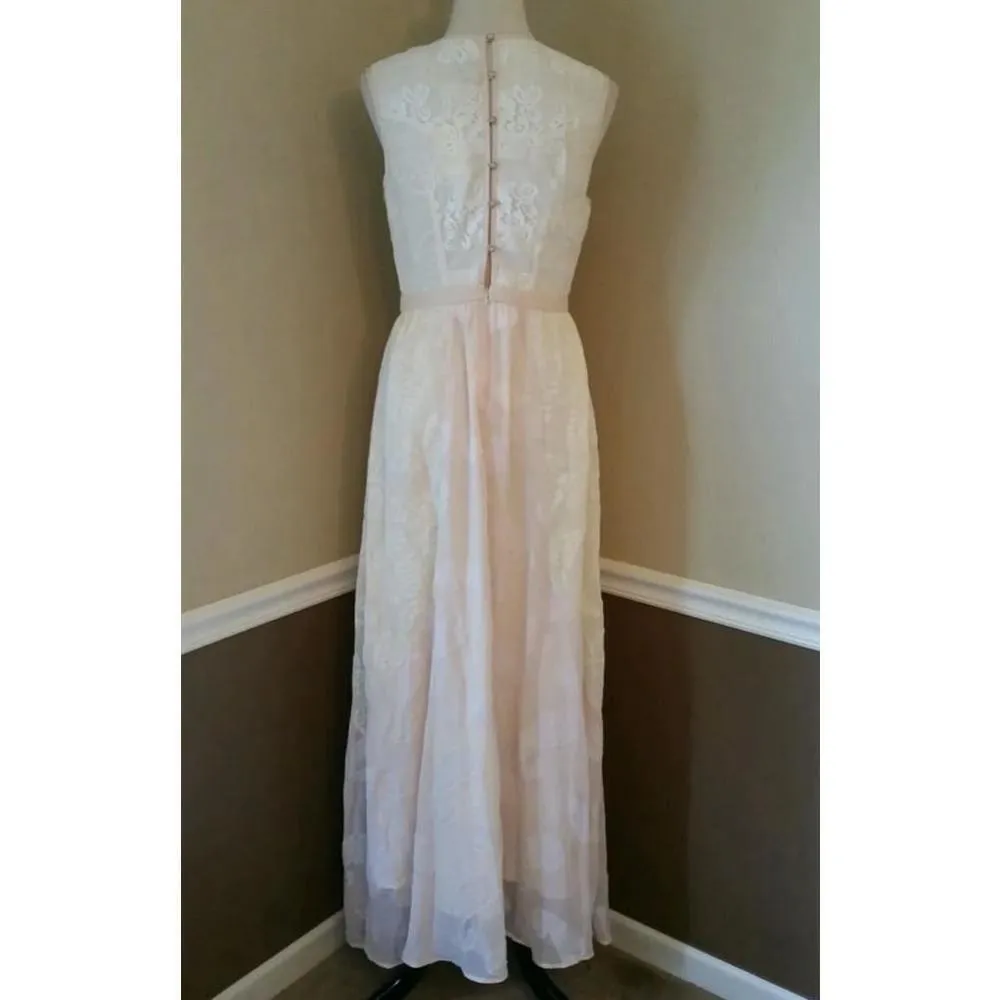 Ivory & Peach Lace Detail Romantic Maxi Dress Champagne & Strawberry Modcloth Pink Size M - Image 11
