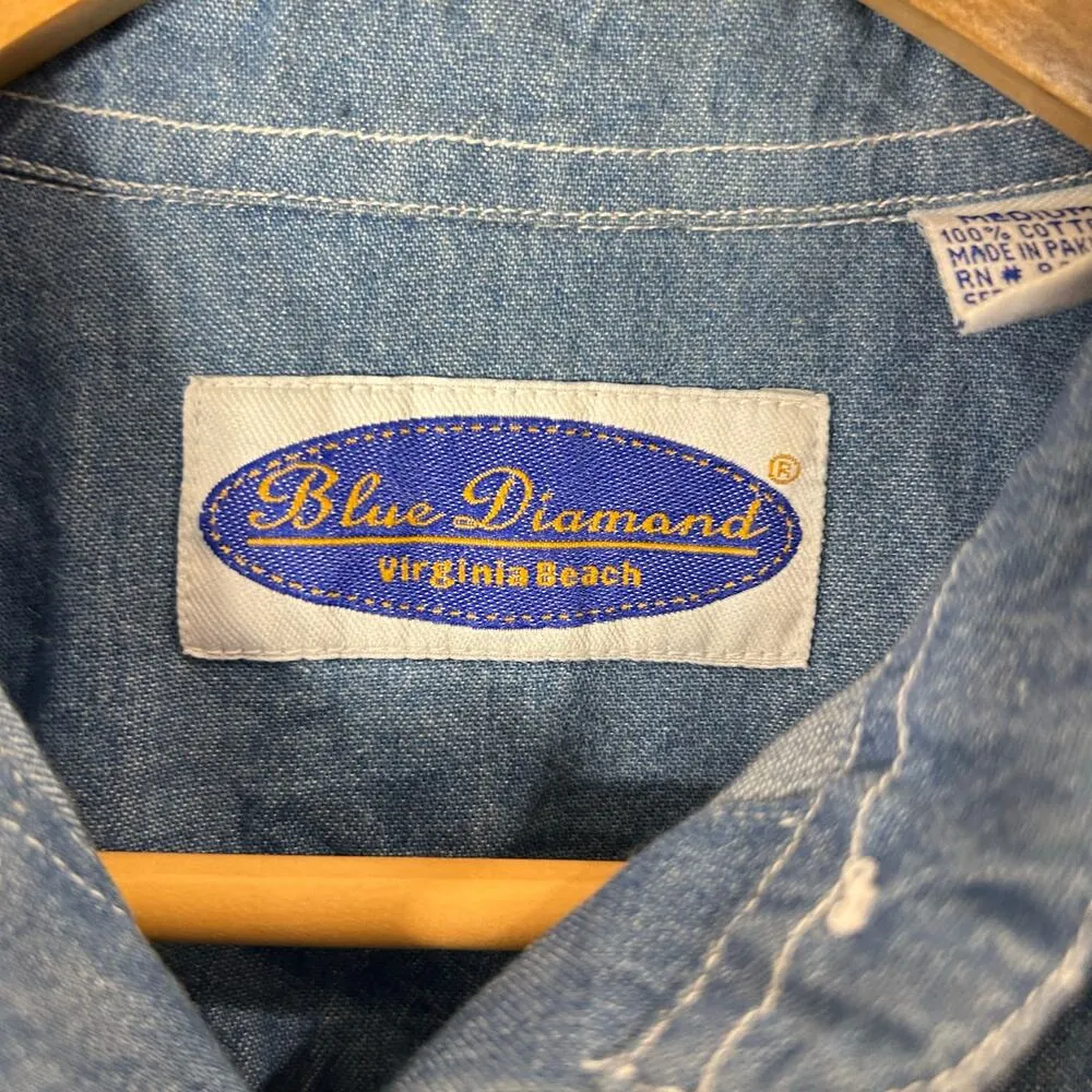 Blue Diamond Shirt Womens M Blue Embroidered Long Sleeve Denim Button Down Shirt Size M - Image 3