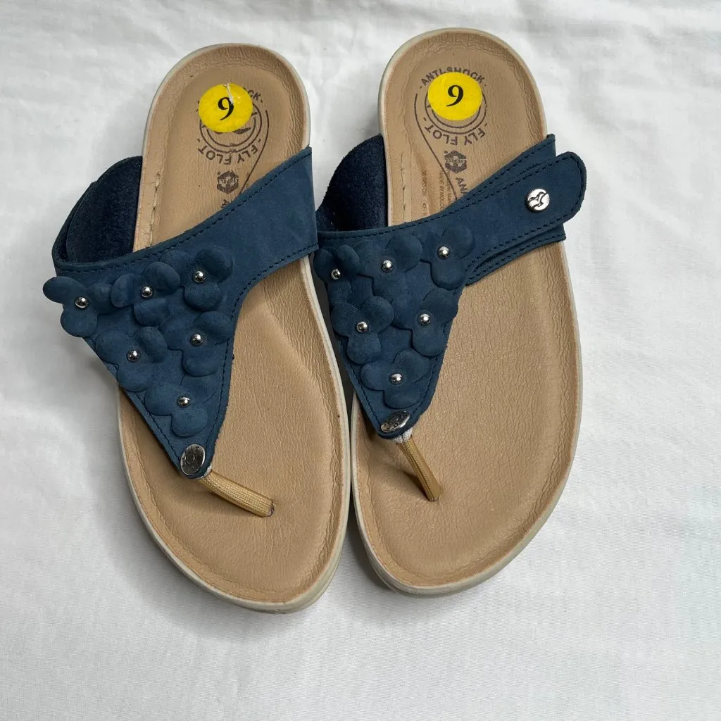 Fly Flot Womens Navy Blue Anatomic Sandals Size 9 Leather Upper - Image 3