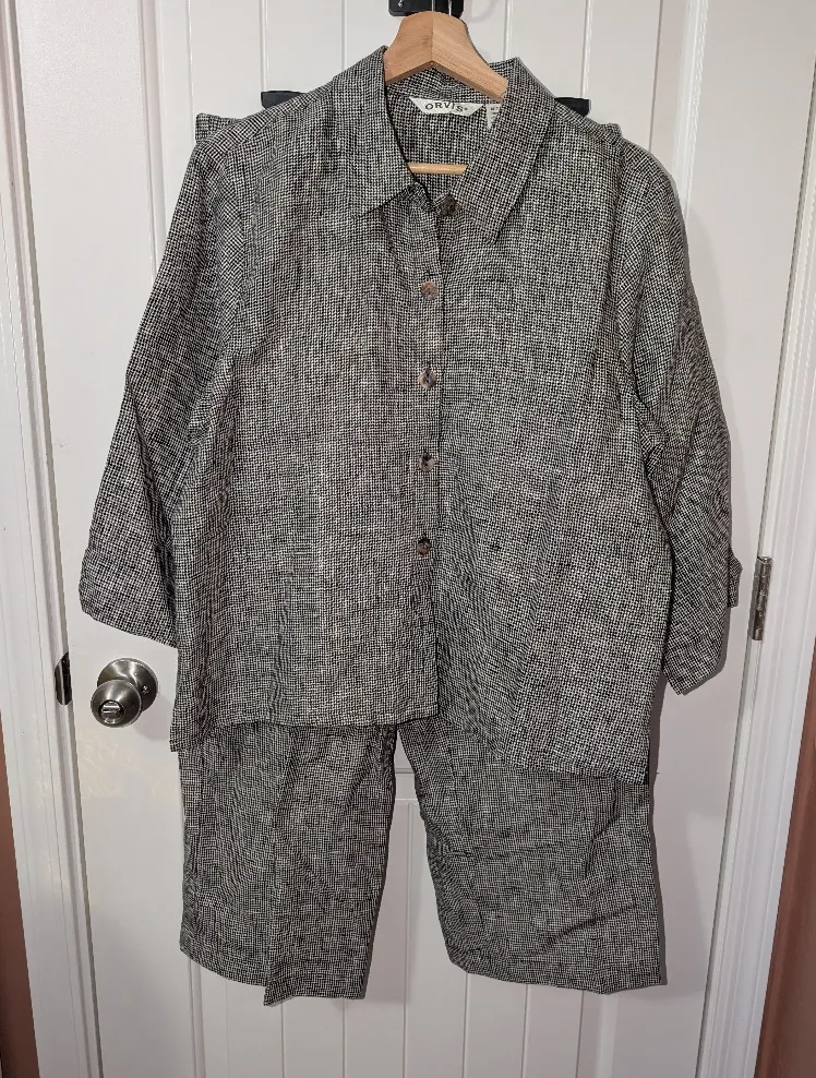 Vintage Orvis Linen 2 Piece Sleepwear Set Women's Medium Black/White - Image 1