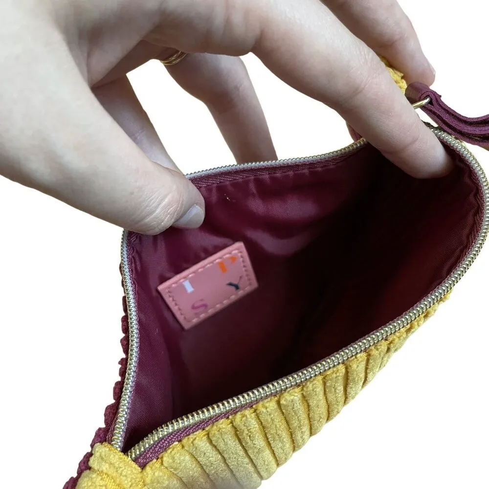 NWOT Ipsy yellow and burgundy makeup bag travel sized corduroy material - Image 4