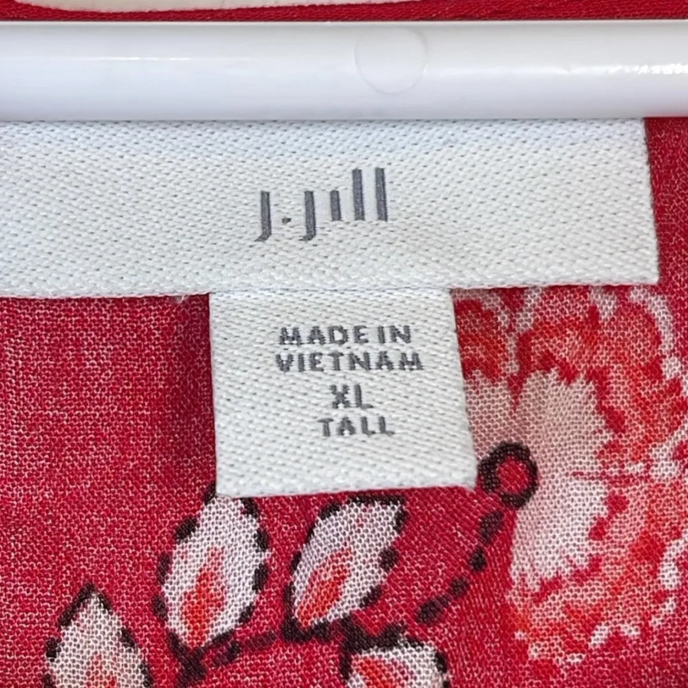 J Jill Red Bohemian Blouse Tunic Shirt Red Floral S/S Size X-Large EUC #0524-OC - Image 6