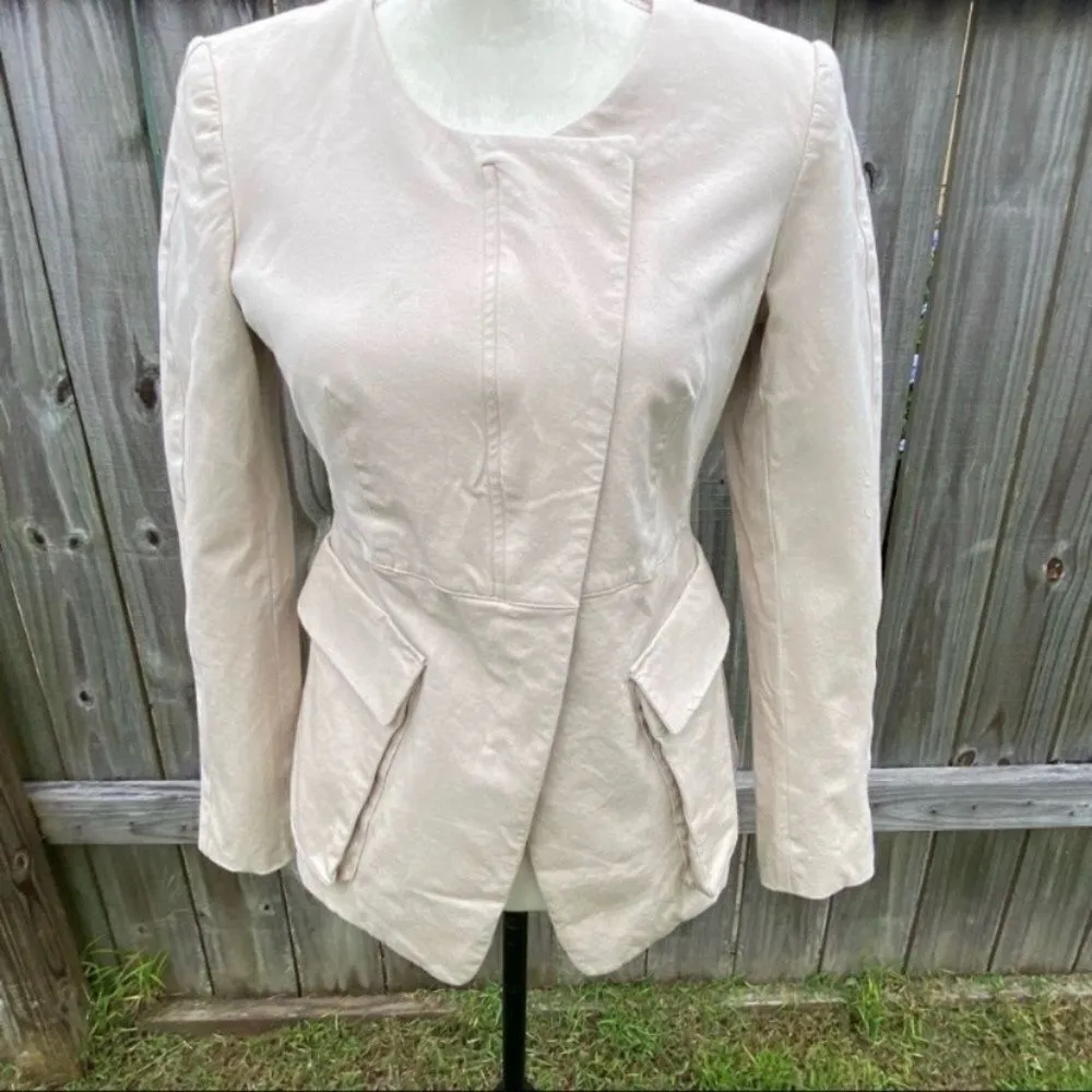 Donna Karan Women Collarless Split-front Patch Flap Pocket Jacket - Image 6