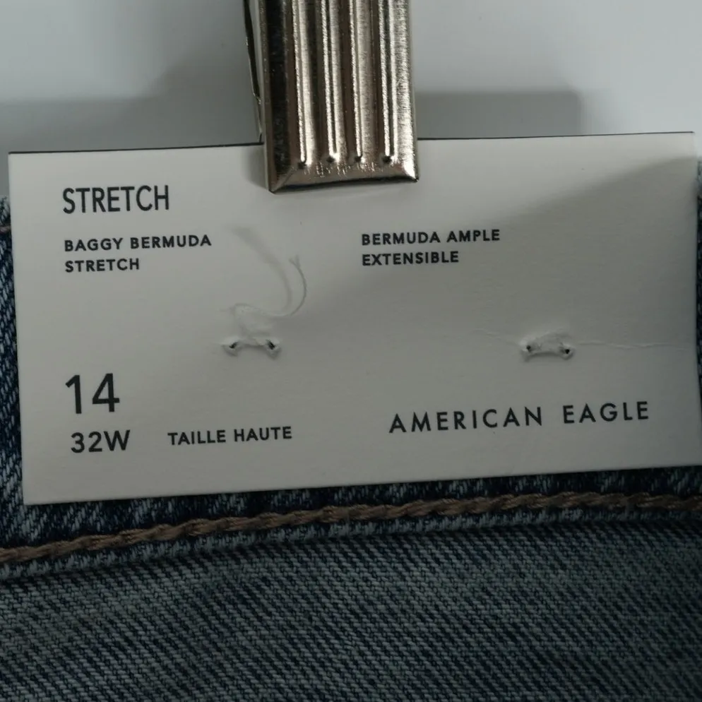 American Eagle Baggy Bermuda Shorts Jorts Womens 14 32W Blue High Rise Stretch - Image 7