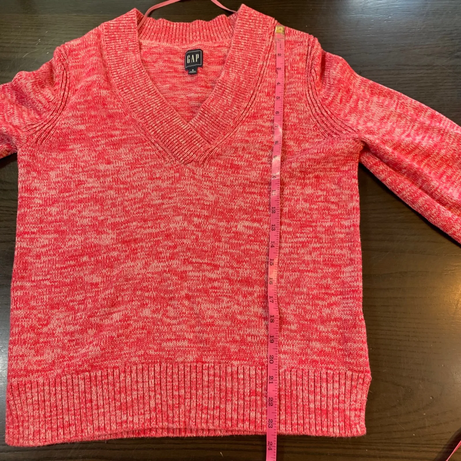 GAP Pink Marled Y2K Style  V-Neck Sweater S Clean Girl Cozycore 100% Cotton Knit - Image 11