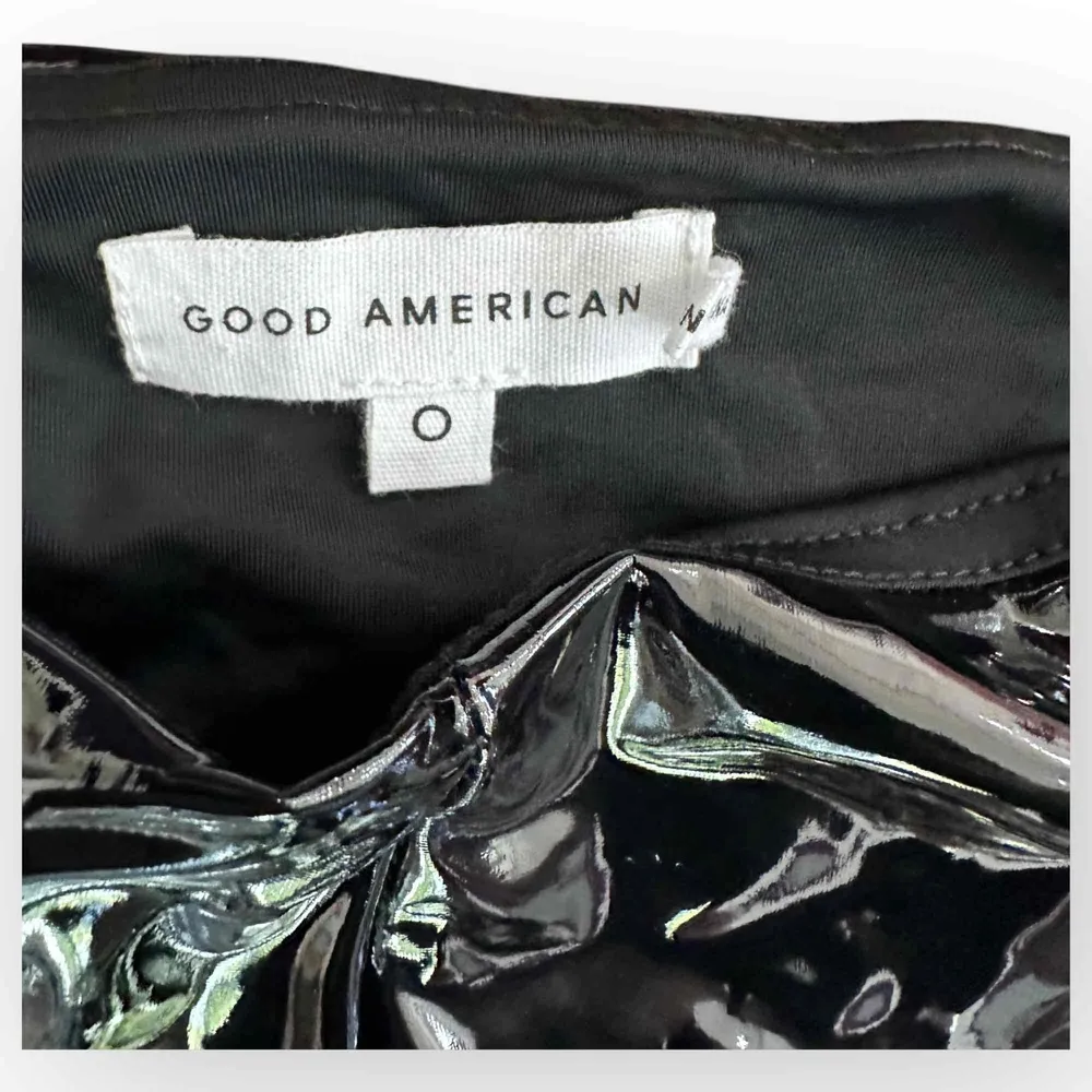 Good American Black Vinyl Shiny Faux Leather Leggings Size O - Image 3