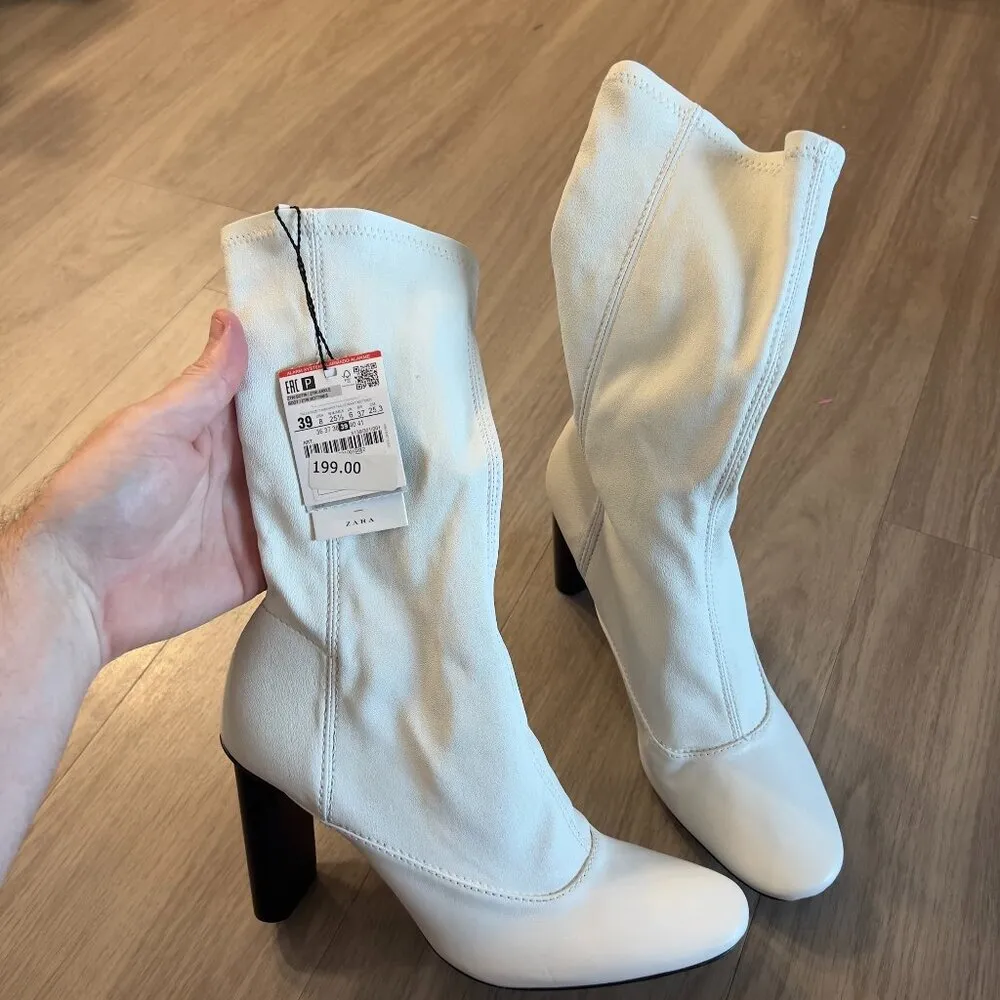 NEW Zara White Leather Booties Size 39 - Image 2