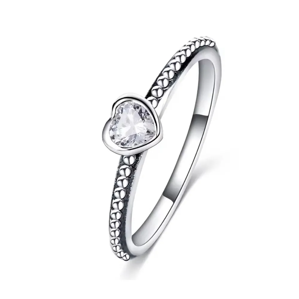 NEW Women's Milgrain‎ 925 Sterling Silver Diamond Simulant Heart Ring Size 7 - Image 3