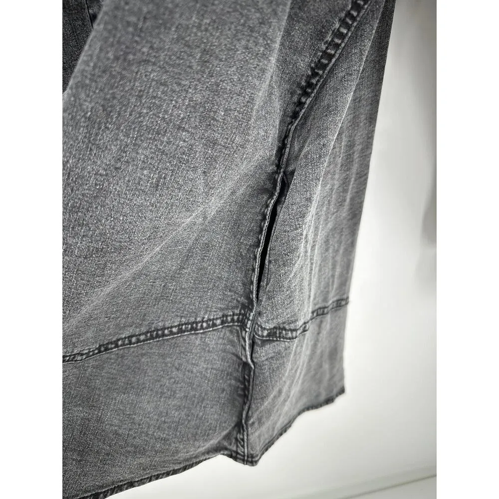 Logo Button Down Tunic Women 1X Black Washed Out Denim Shirt Cotton Blend - Image 7