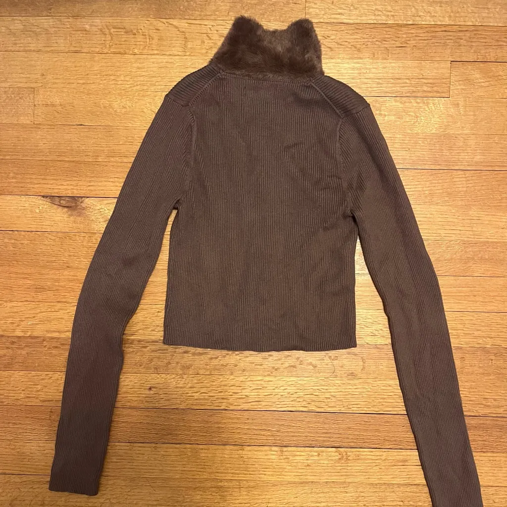 American Eagle Outfitters Brown Teddy Zip-Up with Faux Fur Collar - Image 5