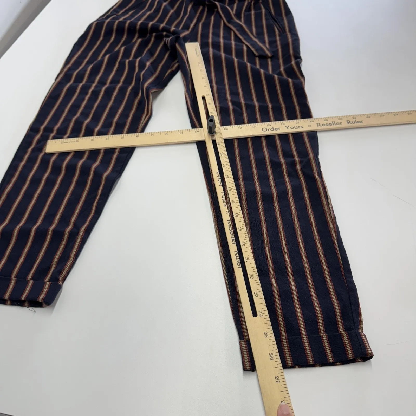 Zara Trafaluc Pants Womens Small Striped Paperbag Waist Tie Belt Casual Trousers - Image 6