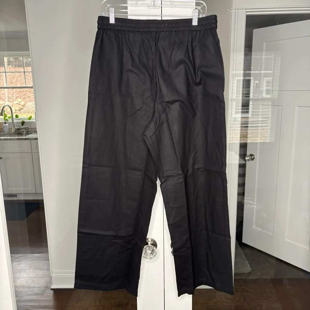 NWT J. Crew Linen-blend Slim Wide-leg Drawstring Pant Black - Image 3