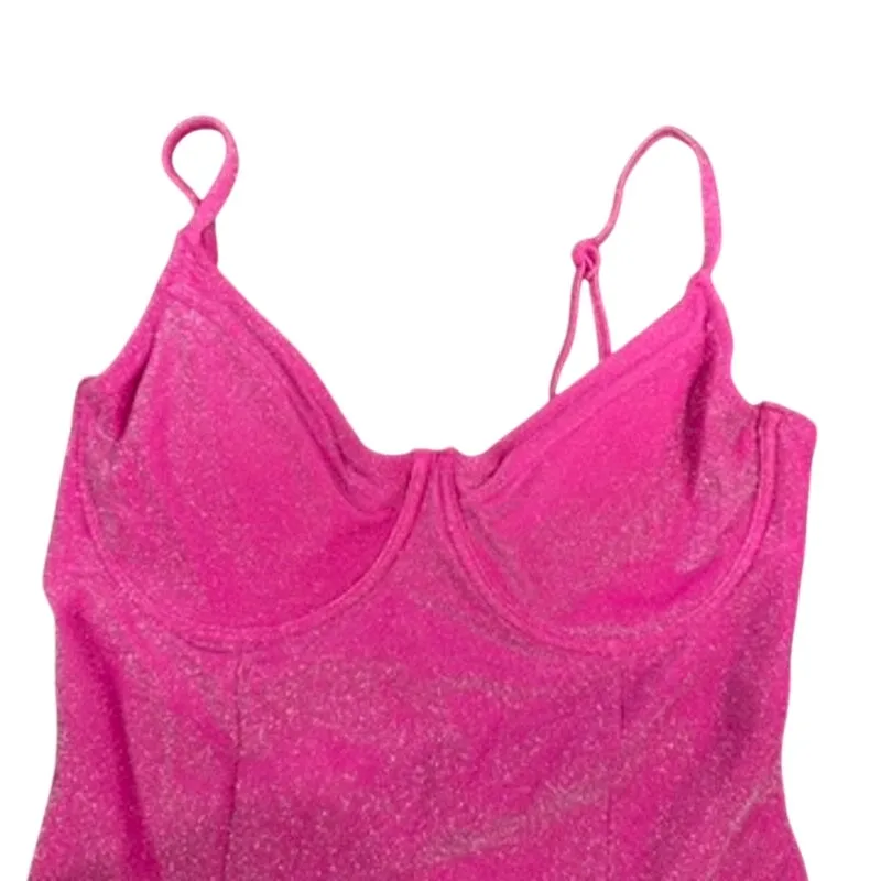 Good American Demi Cup One Piece Sparkle Swimsuit in Pink, Size 4/XL - Image 3