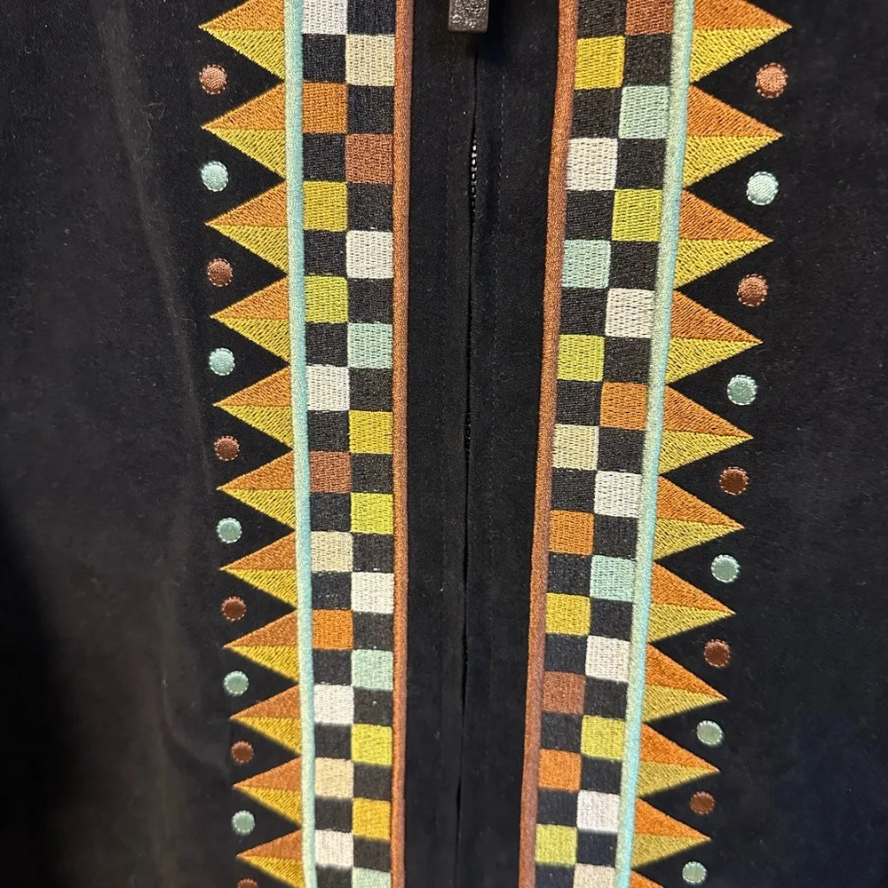 Bob Mackie Black Faux Suede Southwest Horse Embroidery Full Zip Jacket Womens SM - Image 3