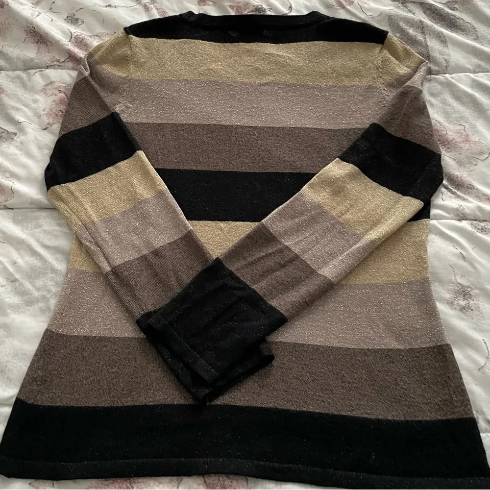 Planet striped lurex gold black pink round neck long sleeve sweater, size S - Image 10