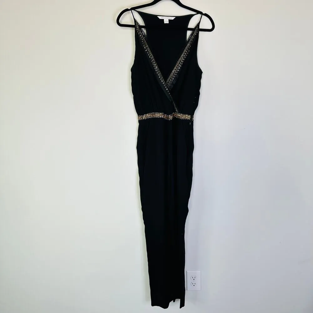 Diane von Furstenberg Caroline Embellished Surplice-Top Jumpsuit in Black - Image 2