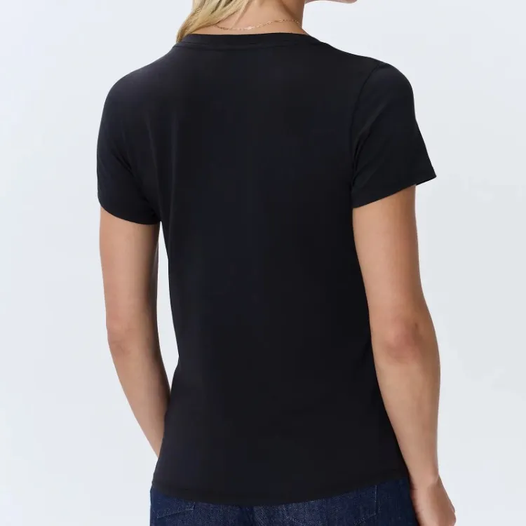 Quince Black V Neck Solid Short Sleeve Tee T Shirt Top M - Image 3