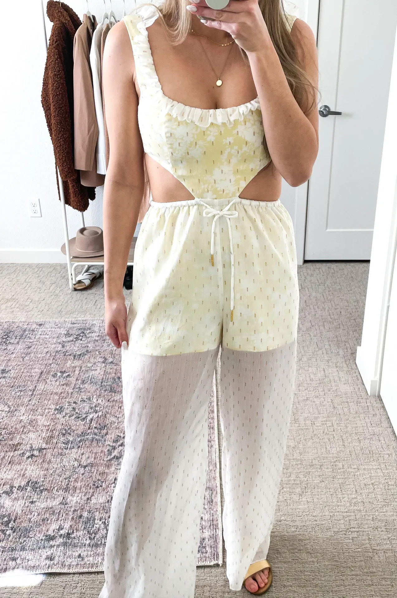 Tularosa Revolve White Yellow Sheer Cut Out Jumpsuit  - Image 3