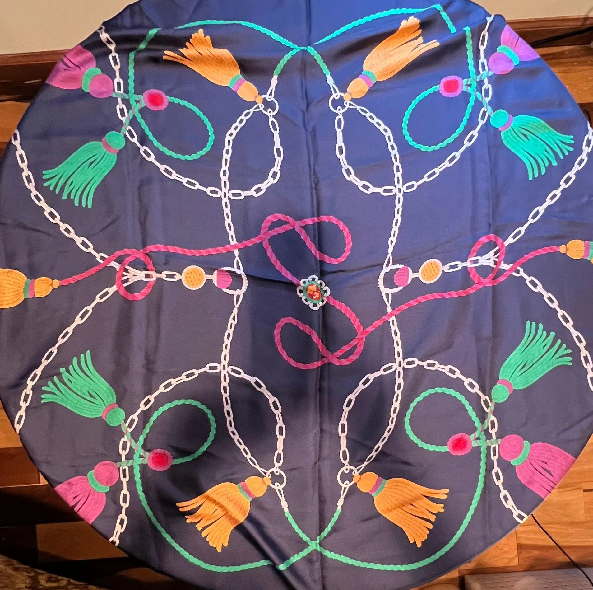 VINTAGE: Ginnie Johansen | ladies tassels & chains silk scarf. Multiple - Image 12