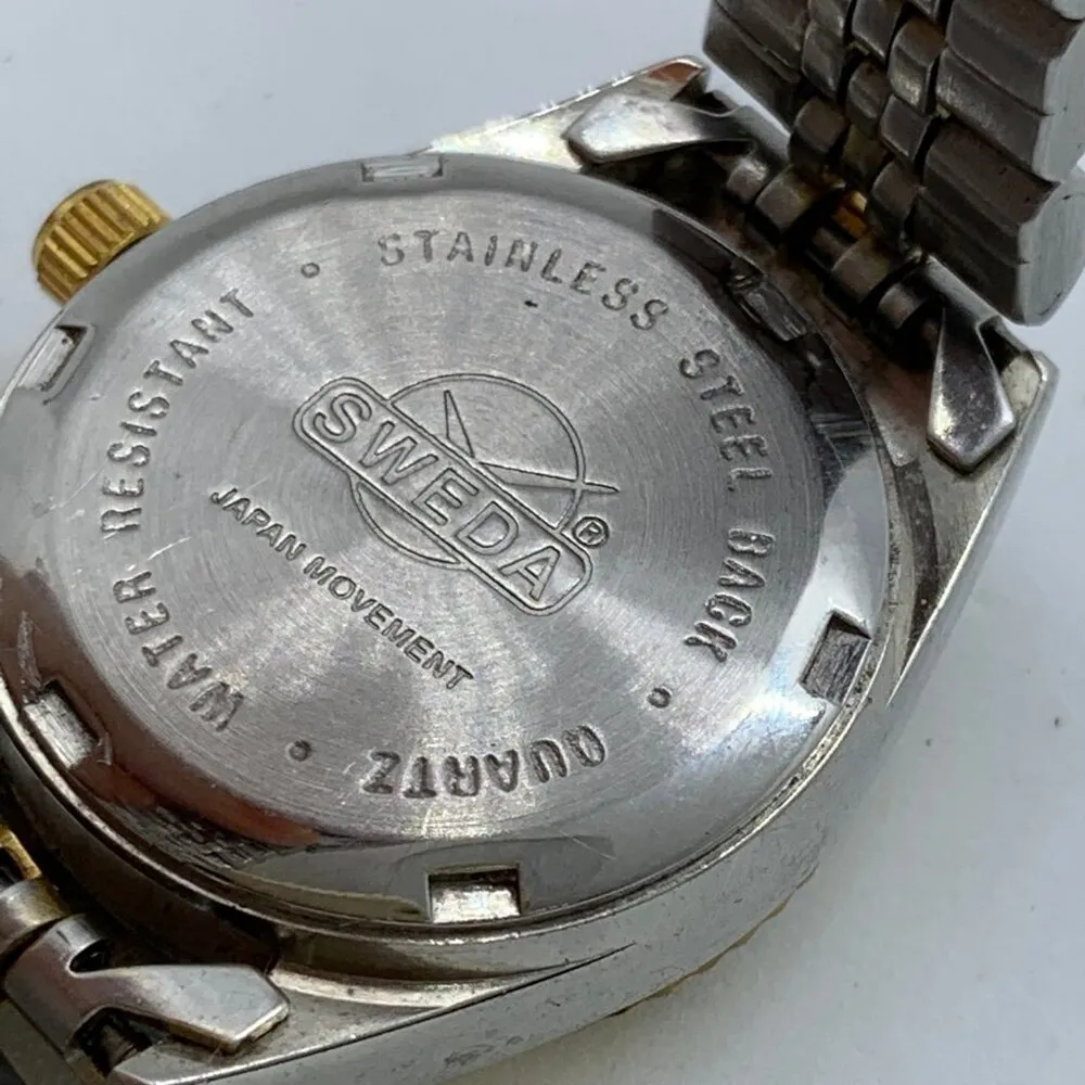 Vintage Sweda NRCS ladies silver gold tone Quartz analog date watch 25mm WR runs - Image 7