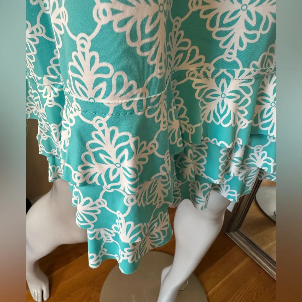 Lulu B Travel Dress XS Aqua White Ruffle Edges Blue - Image 3