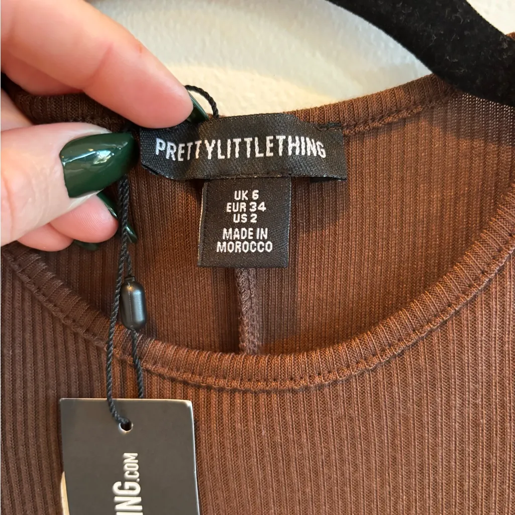 PrettyLittleThing Chocolate Brown Ribbed Racer Back Midi Dress NWT Size US 2 - Image 6