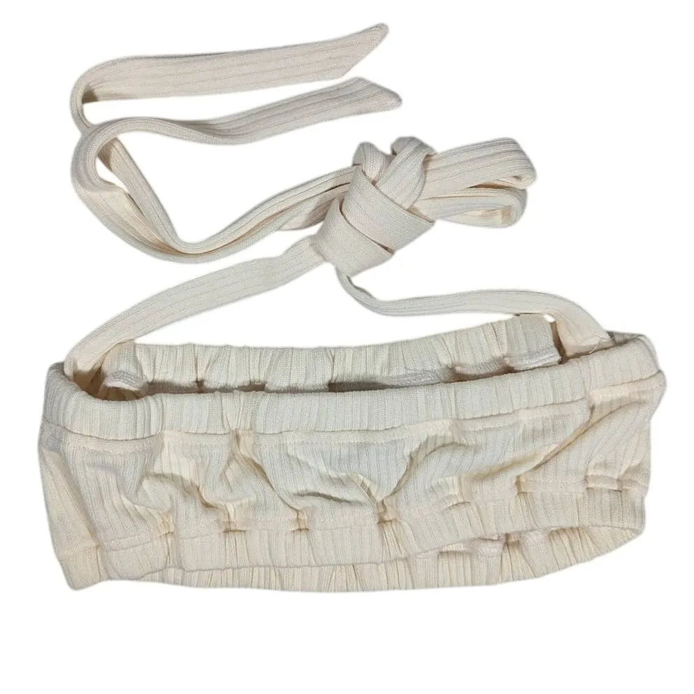 WeWoreWhat Ivory Ribbed Tie Halter Bra Top‎ M NWT | Crisscross Stretch Crop - Image 2