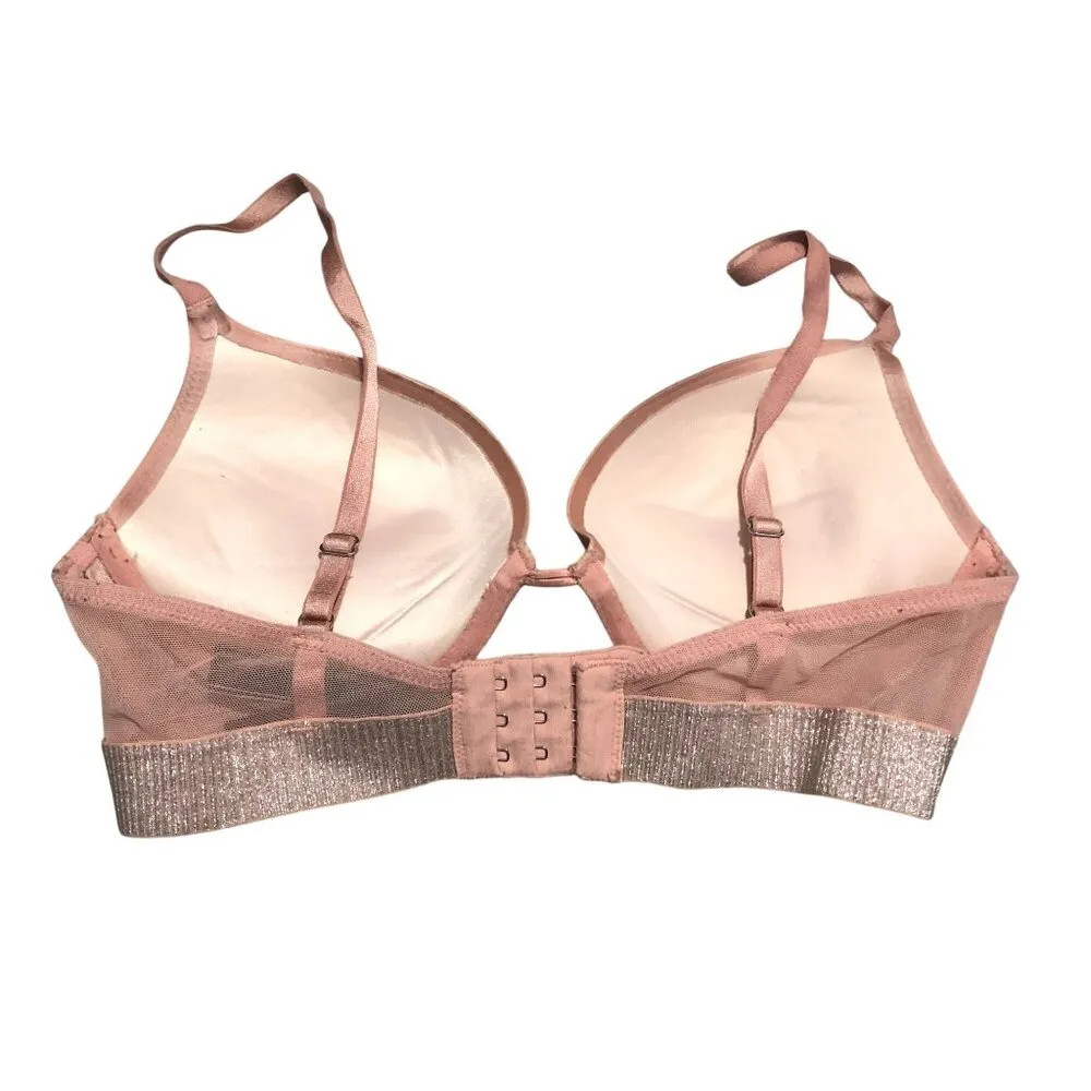 Victorias Secret Bra Push Up Pink Glitter Sparkle Cut Out 32C - Image 2
