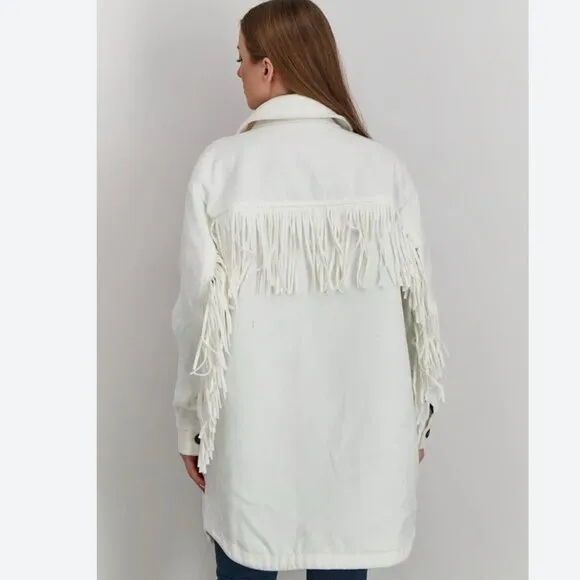 NWT Levi’s Women Light Cream / White Fringe Fashion Jacket Coat Western Festive - Image 2
